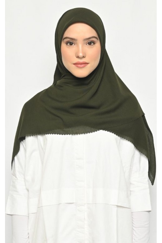 Hijab Segi 4 Voal Gucci Lasercut Army